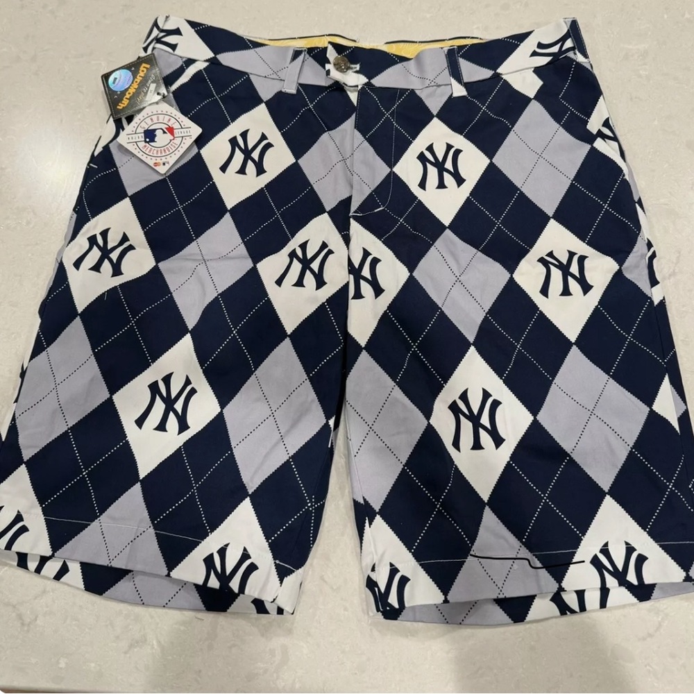MENS NEW YORK YANKEES MLB LOUDMOUTH ARGYLE GOLF SHORTS SIZE 36